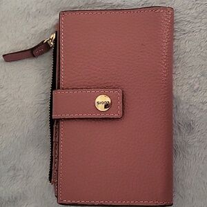 Lodis Kate French Purse Wallet Pink Pebbled Leather RFID Protection!